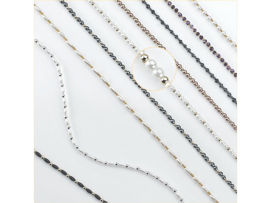 PRAGUE BEAD CHAIN IN White & Silver PEARL